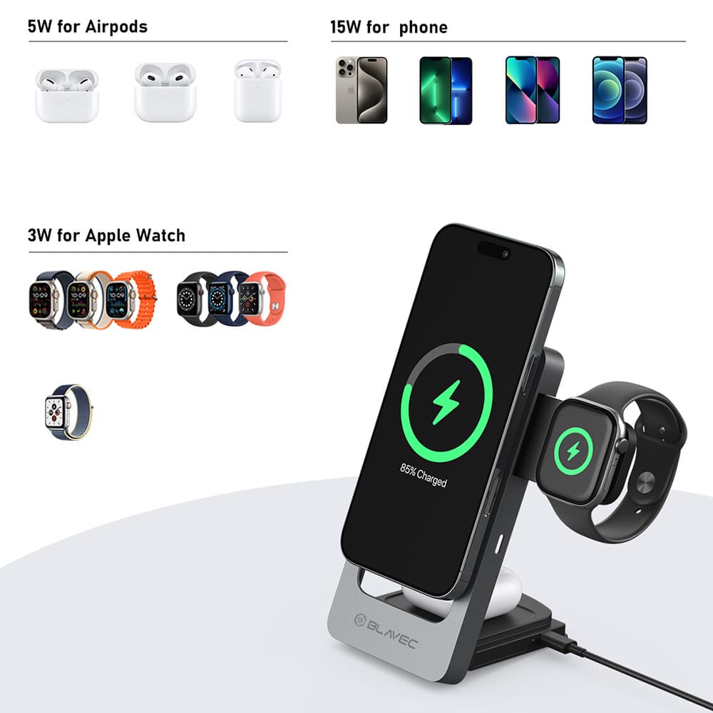 Bezdrátová nabíječka Blavec BQI-05 Qi 15W Magnetic Magsafe 3v1 UniCharge (BQI05-QIMS) stříbrná - náhled 4