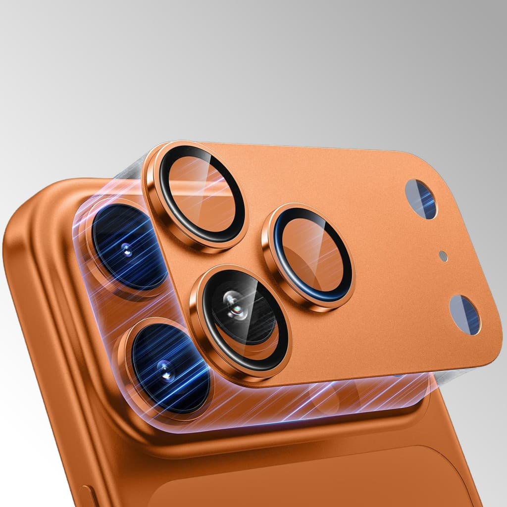 Tvrzené sklo Tel Protect 95% AR+AF Full Metal Camera Protector na fotoaparát pro iPhone 17 Pro oranžové - náhled 4