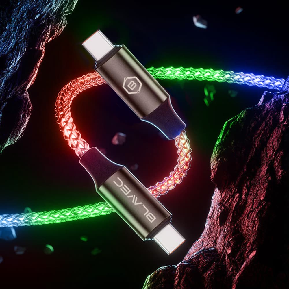 Blavec Neon svítící kabel USB-C na USB-C, PD 60W, 3A, 1 m, RGB - náhled 4