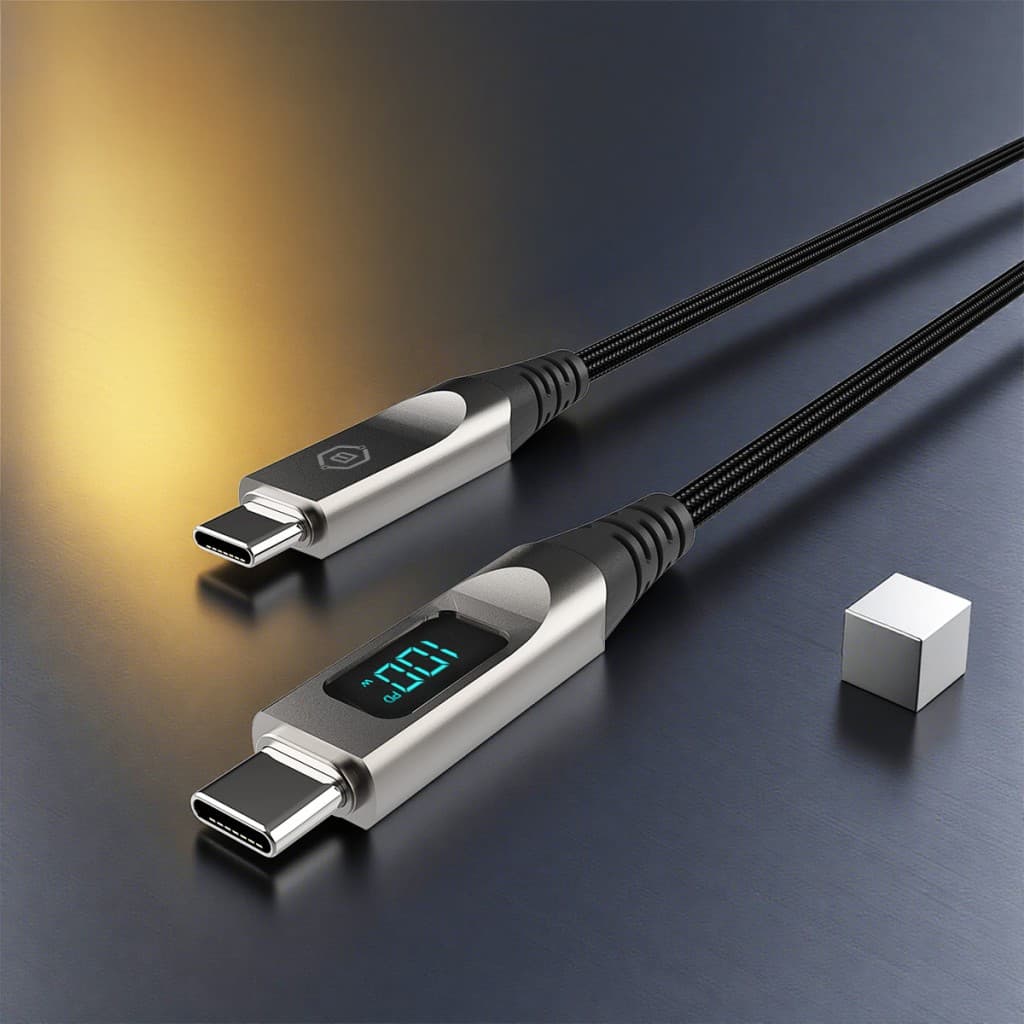 Opletený kabel Blavec Lumix - Typ C na Typ C - PD 100W 5A s LED displejem 1,2 metru Apple CarPlay/Android Auto (CLU-CC5BG12) černošedý - náhled 4