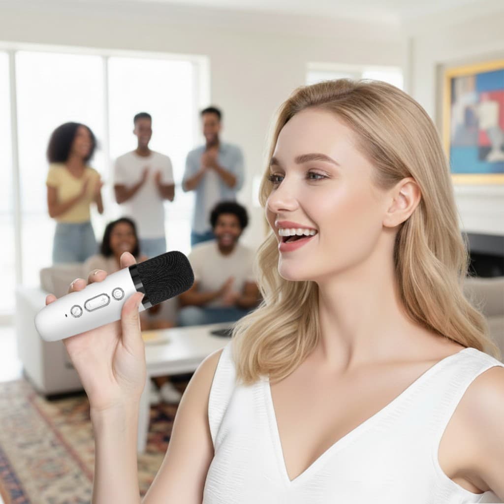 Přenosný Bluetooth reproduktor Blavec WS-07 Karaoke Party s mikrofony bílý - náhled 4