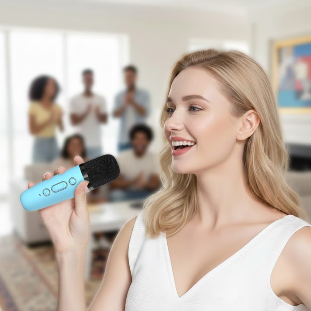 Přenosný Bluetooth reproduktor Blavec WS-07 Karaoke Party s mikrofony modrý - náhled 4