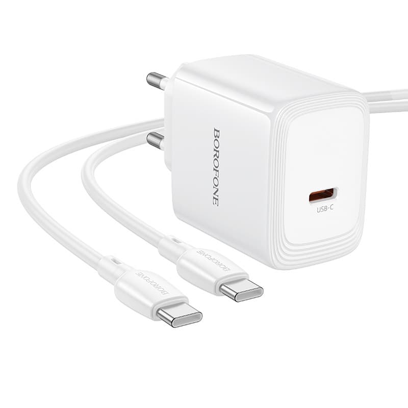 Síťová nabíječka Borofone BN33 Fuente GaN Typ C QC 3.0 PD 40W s kabelem USB-C na USB-C bílá - náhled 4