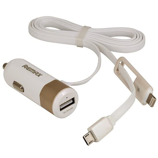Nabíječka do auta REMAX RCC-102 2v1 vč. microUSB a Lightning datového kabelu zlatá - náhled 4