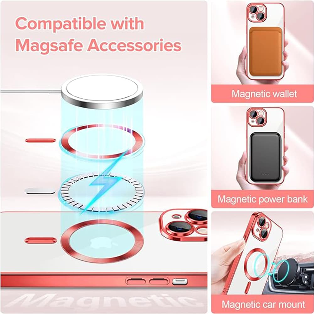 Techsuit Luxusní Krystalové MagSafe iPhone 14 Červené - náhled 5