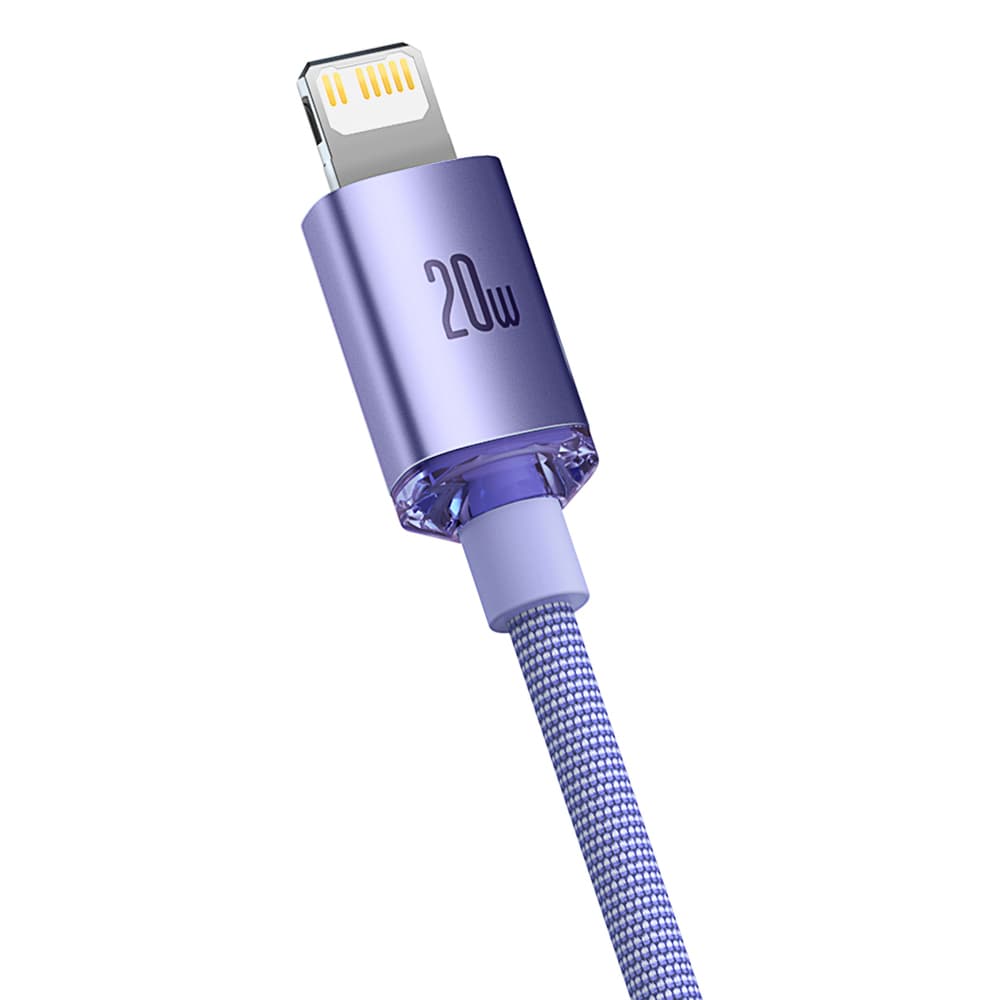 Baseus – datový kabel Crystal Shine (CAJY000305) – Type-C na Lightning, 20W, 2m, nylonový opletený – fialový - náhled 5