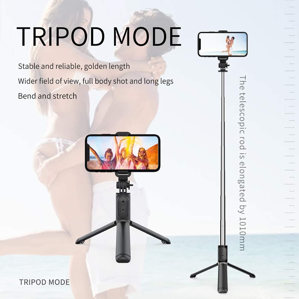 Techsuit Selfie tyč Q01 Bluetooth ovladač stativ 101cm Bílá - náhled 5