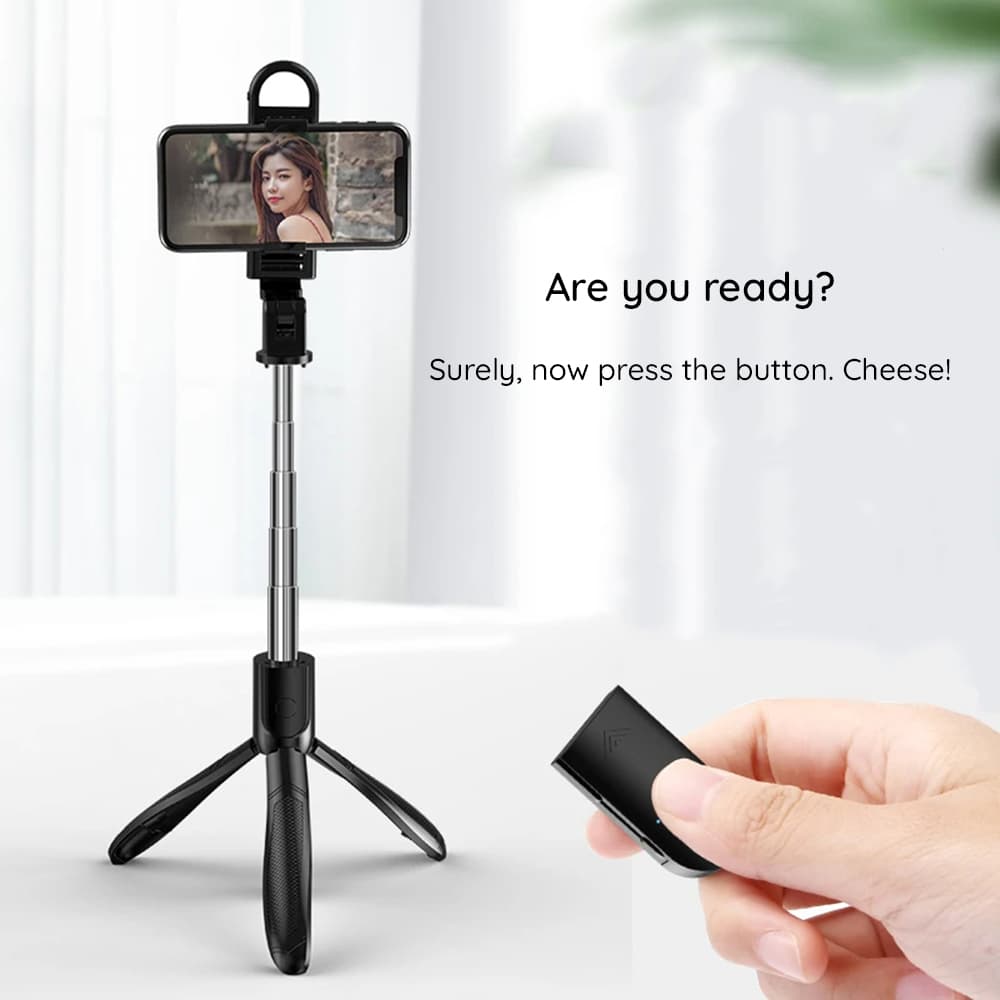 Techsuit Selfie tyč S01-S stativ Bluetooth LED 70cm Černá - náhled 5