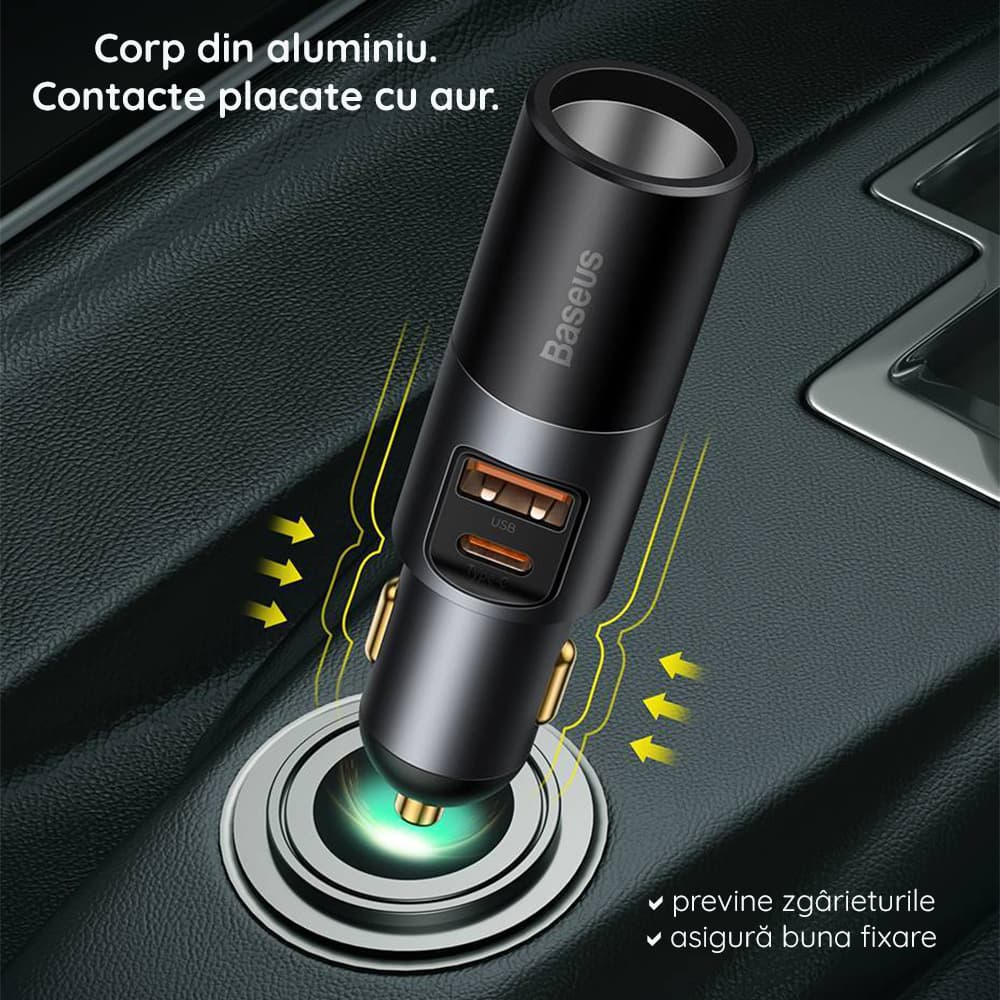 Baseus Autonabíječka s CL rozšířením USB-A Type-C 120W šedá - náhled 5