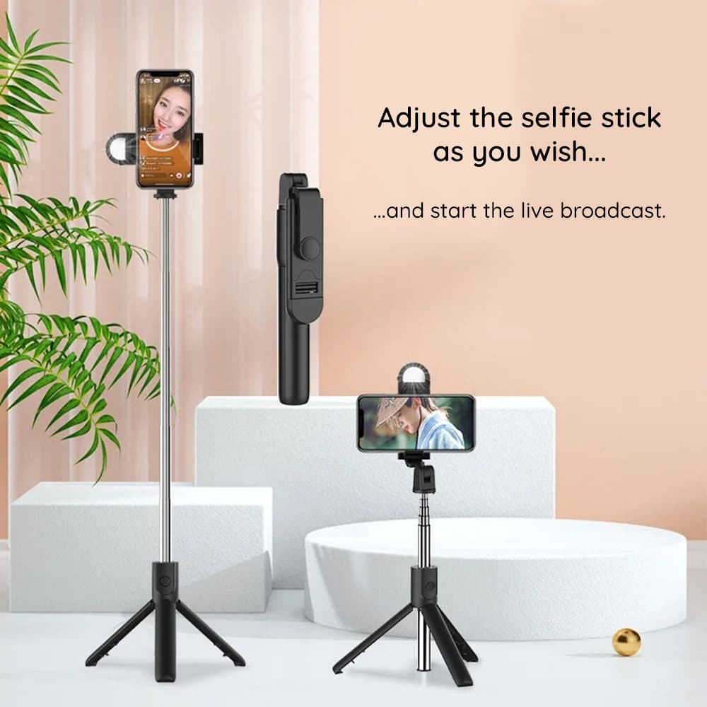 Techsuit Mini Selfie Tyč S05-S Bluetooth LED Skládací 105cm Černá - náhled 5