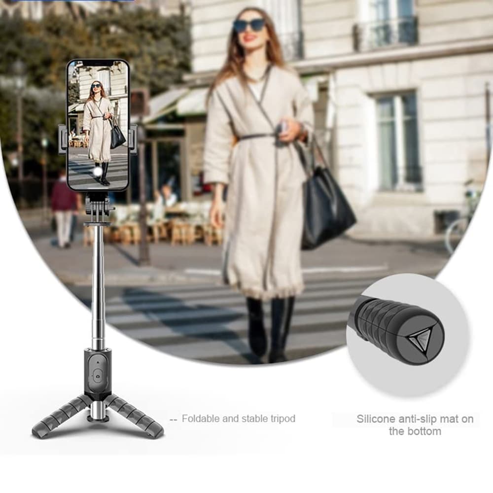 Techsuit Mini Selfie Stick Q10 Gimbal Bluetooth Světlo Černá - náhled 5