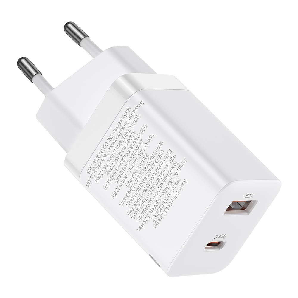 Baseus - síťová nabíječka Super Si Pro (CCSUPP-E02) - Type-C, USB, rychlé nabíjení, 30W - bílá - náhled 5