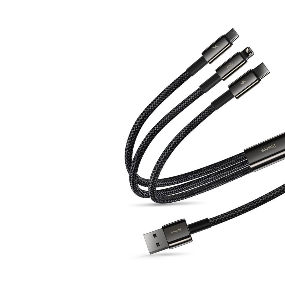 Baseus - datový kabel Tugsten Gold 3v1 (CAMLTWJ-01) - USB na Type-C, Lightning, Micro-USB 3,5A, 1,5m - černý - náhled 5