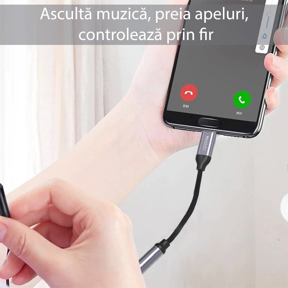 Yesido Audio kabel adaptér YAU19 Type-C na Jack 3.5mm Černý - náhled 5