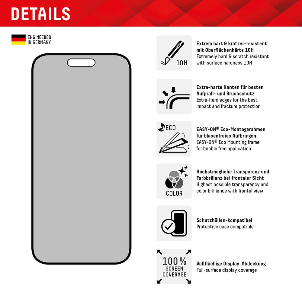 Displex Premium Glass Privacy kryt iPhone 16 Plus Black - náhled 5