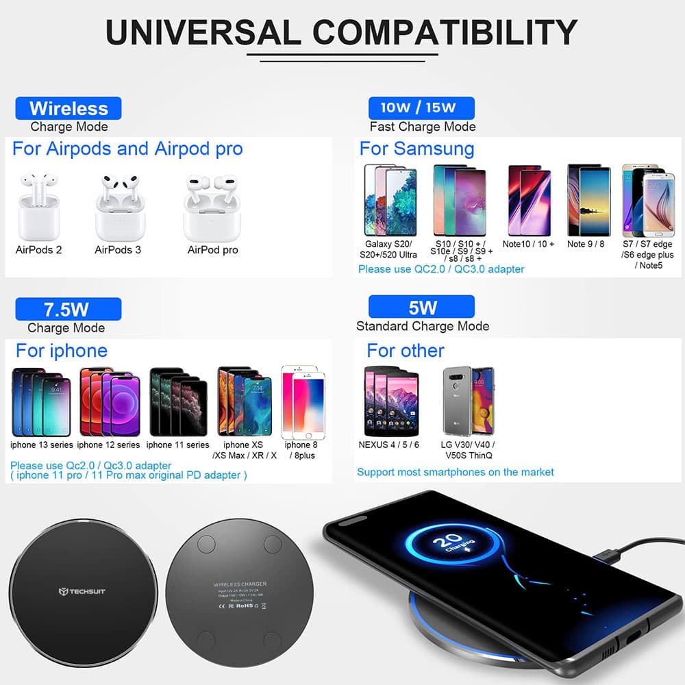 Techsuit Wireless Charger Premium CHWR031 RGB barvy 15W 3A černá - náhled 5