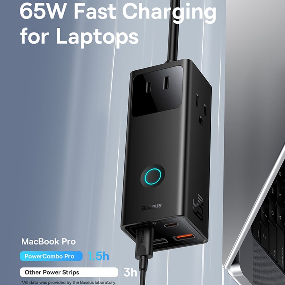 Baseus PowerCombo nabíječka 3xAC 2xUSB 2xType-C 65W - náhled 5