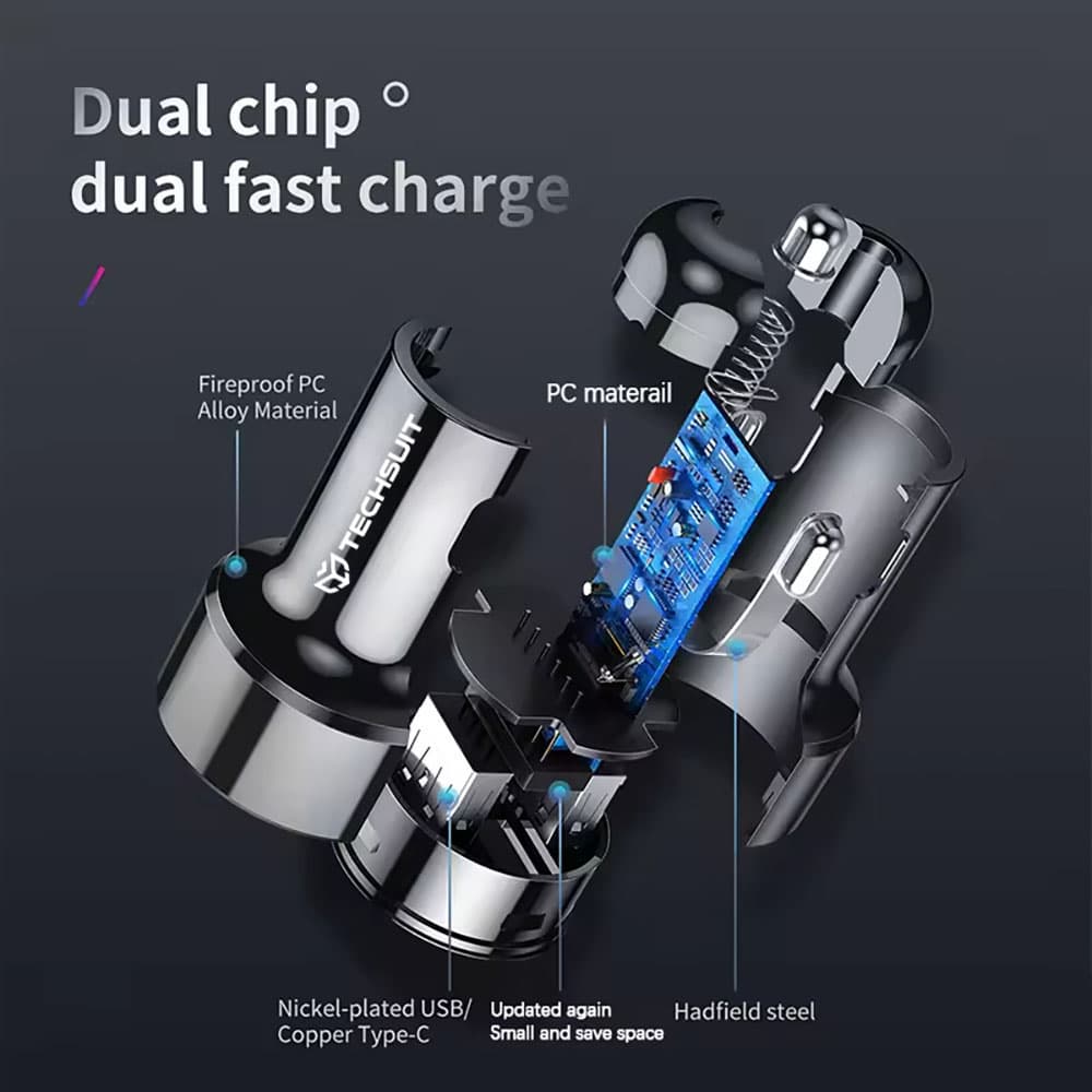 Nabíječka do auta Techsuit Premium TE-P31 USB QC3.0 18W Type-C PD30W LED černá - náhled 5