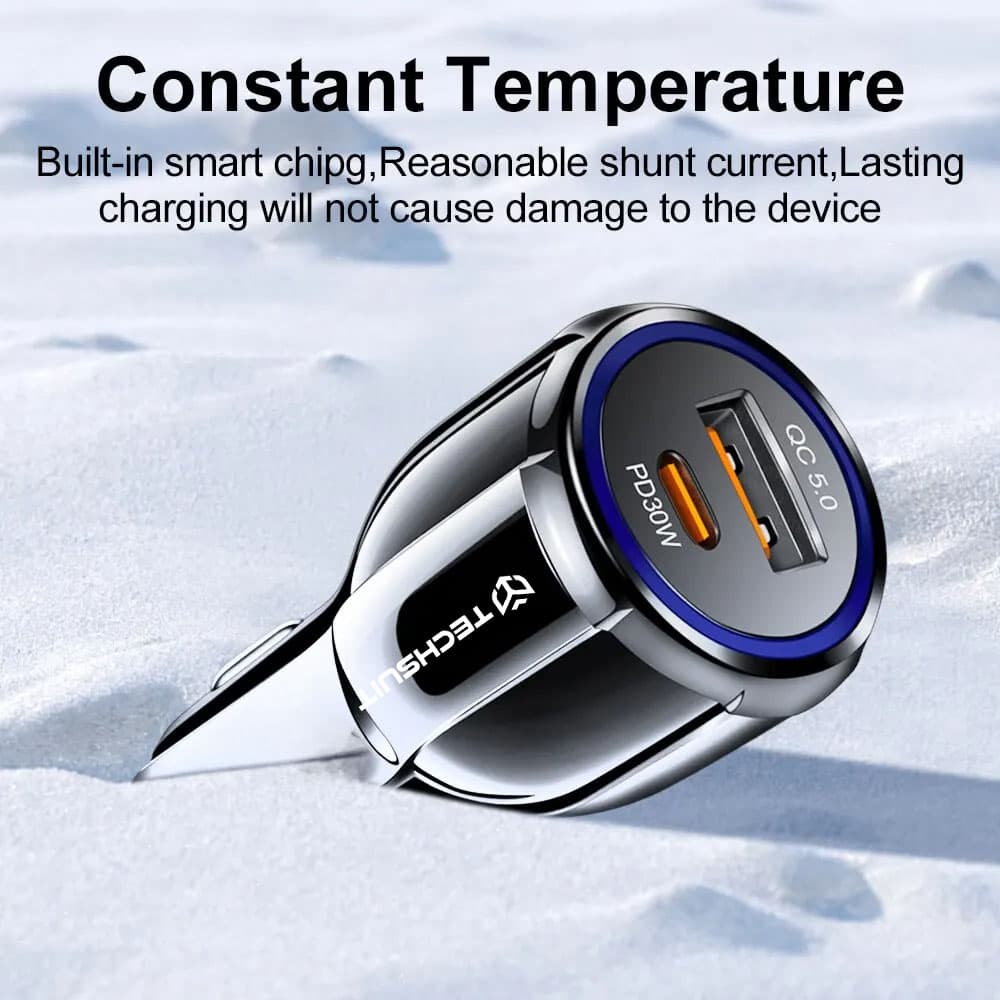Techsuit Car Charger Premium TE-022 USB-A QC5.0 30W USB-C PD30W 60W LED černá - náhled 5