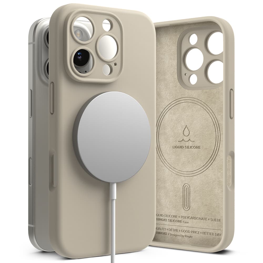 Ringke Silicone Magnetic MagSafe pro iPhone 16 Pro v kamenné barvě - náhled 5