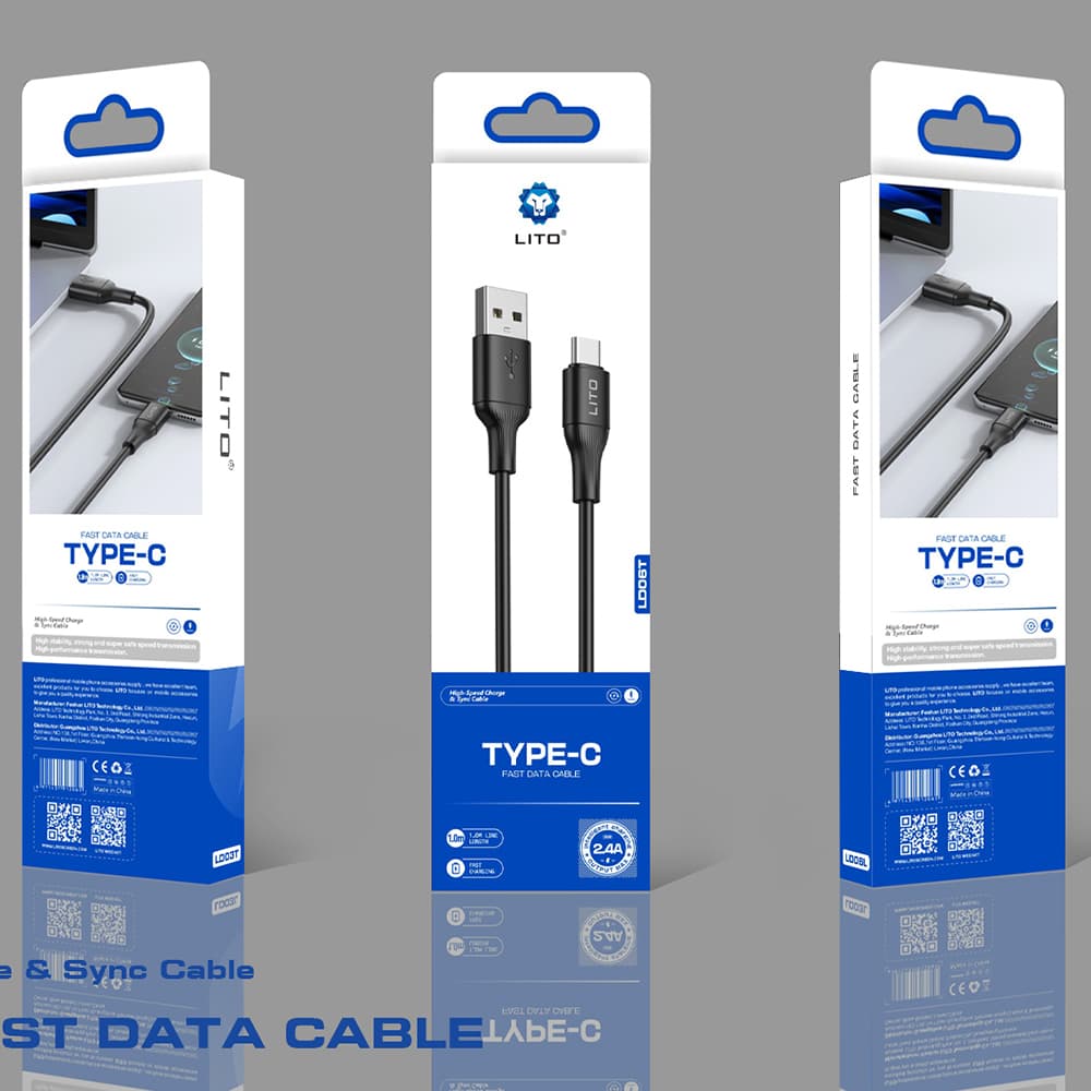 Lito Data Cable LD06T USB na Type-C 2.4A PVC 1m černý - náhled 5