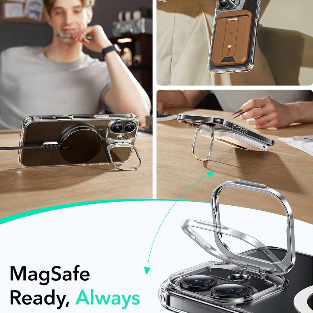 ESR Classic Hybrid HaloLock Kickstand iPhone 16 Plus Průhledná černá - náhled 5