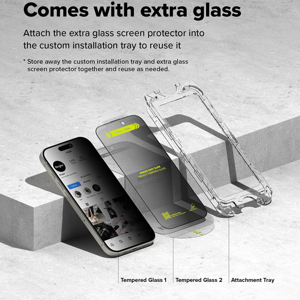 Ringke Easy Slide tvrzené sklo (2 ks) iPhone 16 Plus iPhone 15 Plus Privacy - náhled 5