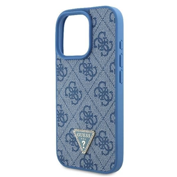 Guess Leather Metal Logo Strass Crossbody iPhone 16 Pro modrá - náhled 5