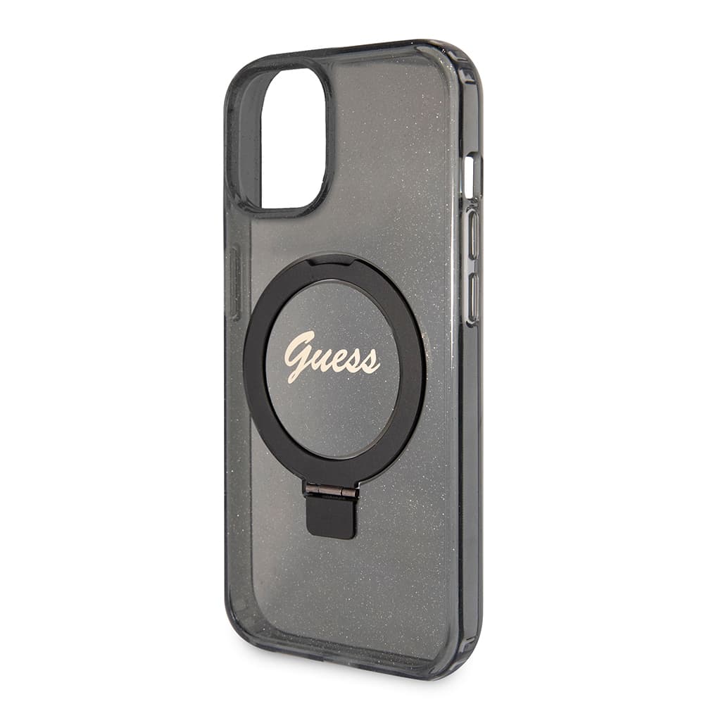 Guess Ring Stand Script Glitter MagSafe iPhone 15 černý - náhled 5