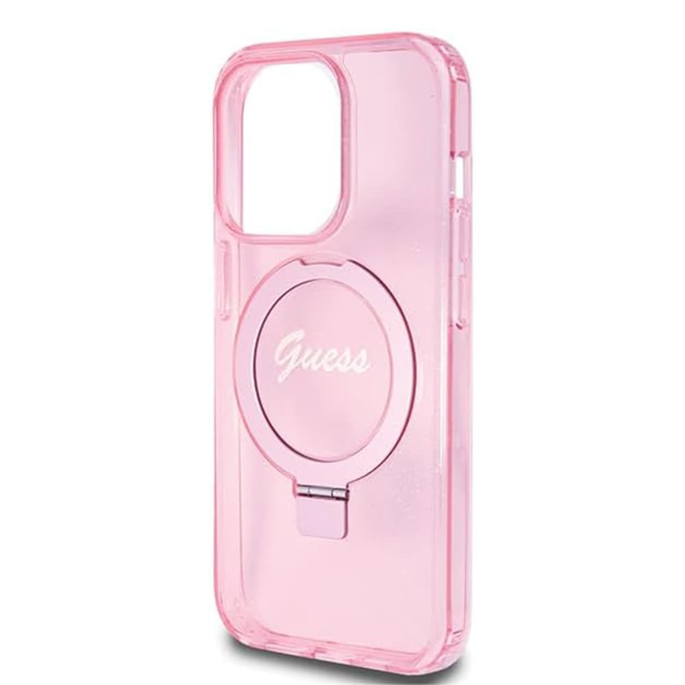 Guess Ring Stand Script Glitter MagSafe iPhone 15 Pro Růžová - náhled 5