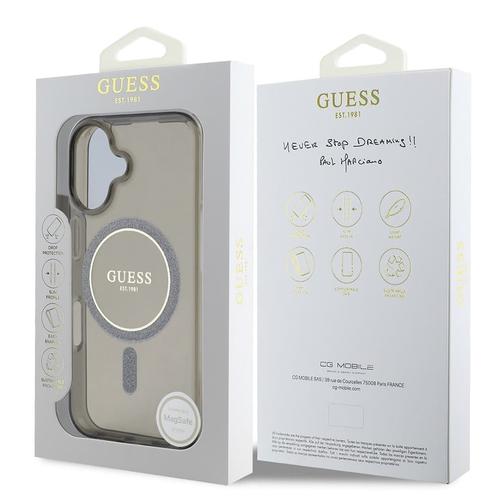 Guess IML Glitter Circle MagSafe GUHMP16SHFGEREK iPhone 16 černá - náhled 5