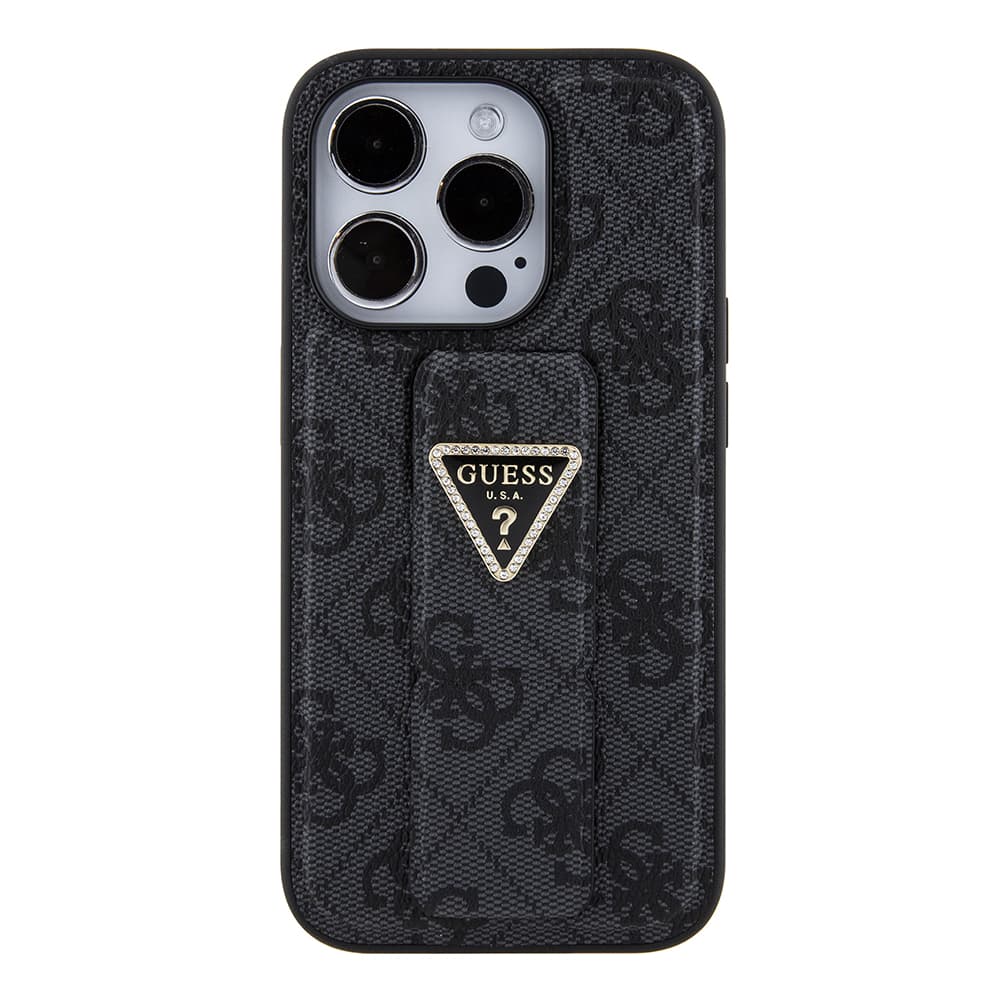 Guess Grip Stand 4G Triangle Strass pro iPhone 15 Pro Max černý - náhled 5