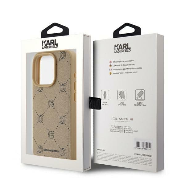 Karl Lagerfeld Leather MagSafe iPhone 15 Pro béžová Karl Head - náhled 5