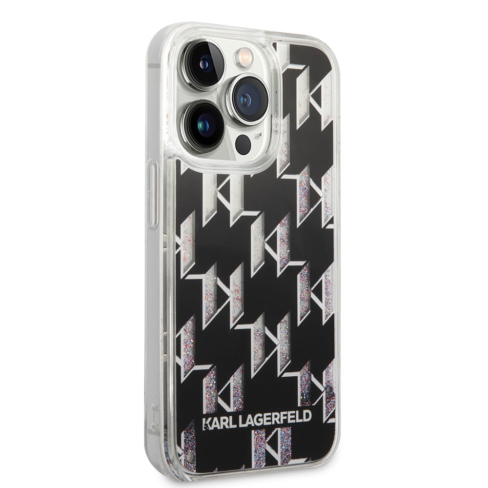 Karl Lagerfeld Hardcase Liquid Glitter iPhone 14 Pro Monogram stříbrná - náhled 5