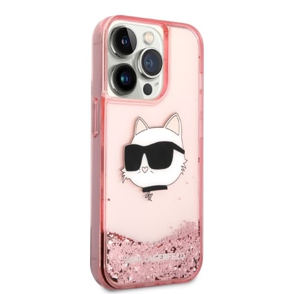 Karl Lagerfeld Hardcase Glitter iPhone 14 Pro růžová Choupette Head - náhled 5