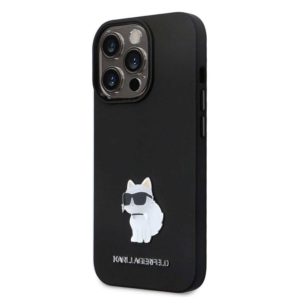 Karl Lagerfeld Silicone pouzdro iPhone 14 Pro Choupette Metal Pin růžová - náhled 5