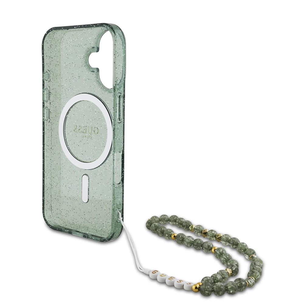 Guess IML Glitter s perlovým řemínkem MagSafe iPhone 16 Plus zelená - náhled 5