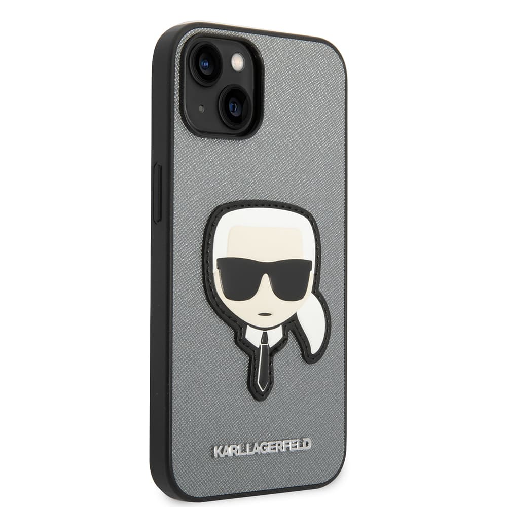 Karl Lagerfeld Saffiano pouzdro iPhone 14 Plus stříbrné Karlova hlava - náhled 5