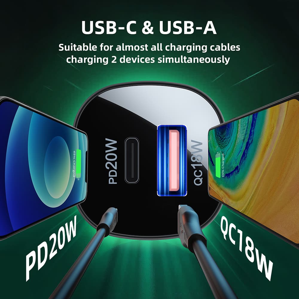 Acefast Car Charger B1 Type-C USB Dvojitý Port 38W PD Rychlé Nabíjení s LED Světlem Černá - náhled 5