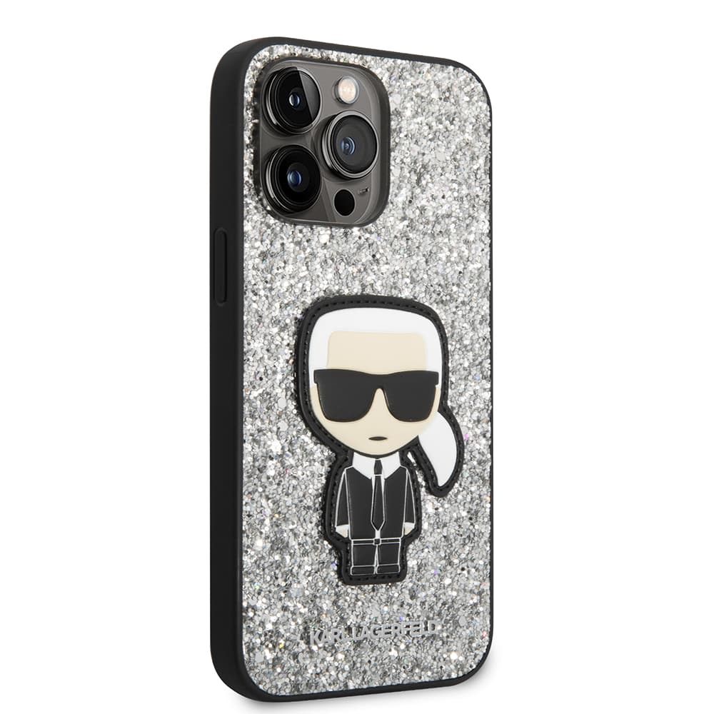 Karl Lagerfeld Hardcase Glitter iPhone 14 Pro Max stříbrné vločky Ikonik - náhled 5
