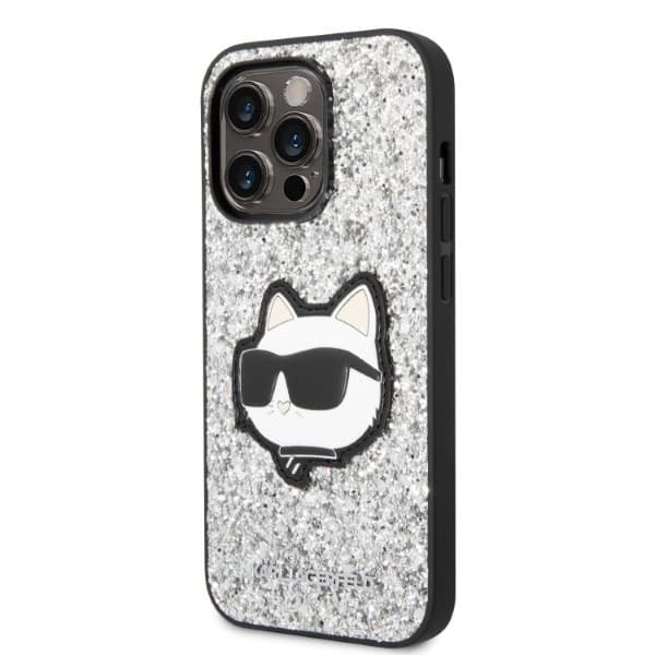 Karl Lagerfeld Hardcase Glitter iPhone 14 Pro Max Stříbrná Choupette Patch - náhled 5