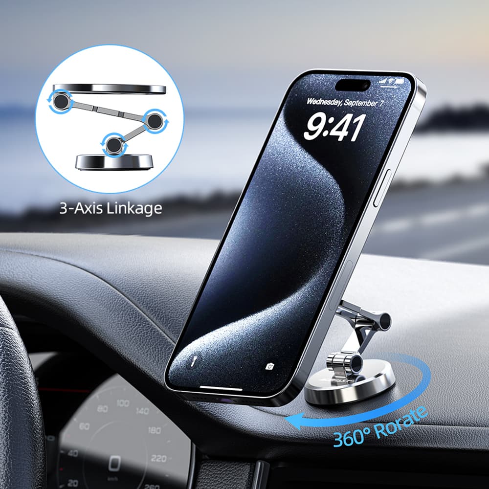 Acefast Držák do auta D20 Magnetický kroužek 360° na palubní desku stříbrný - náhled 5