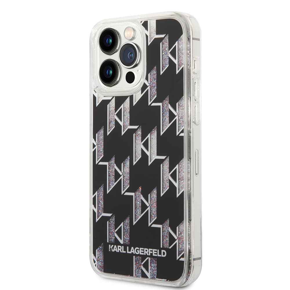 Karl Lagerfeld Hardcase Liquid Glitter iPhone 14 Pro Max Monogram stříbrná - náhled 5