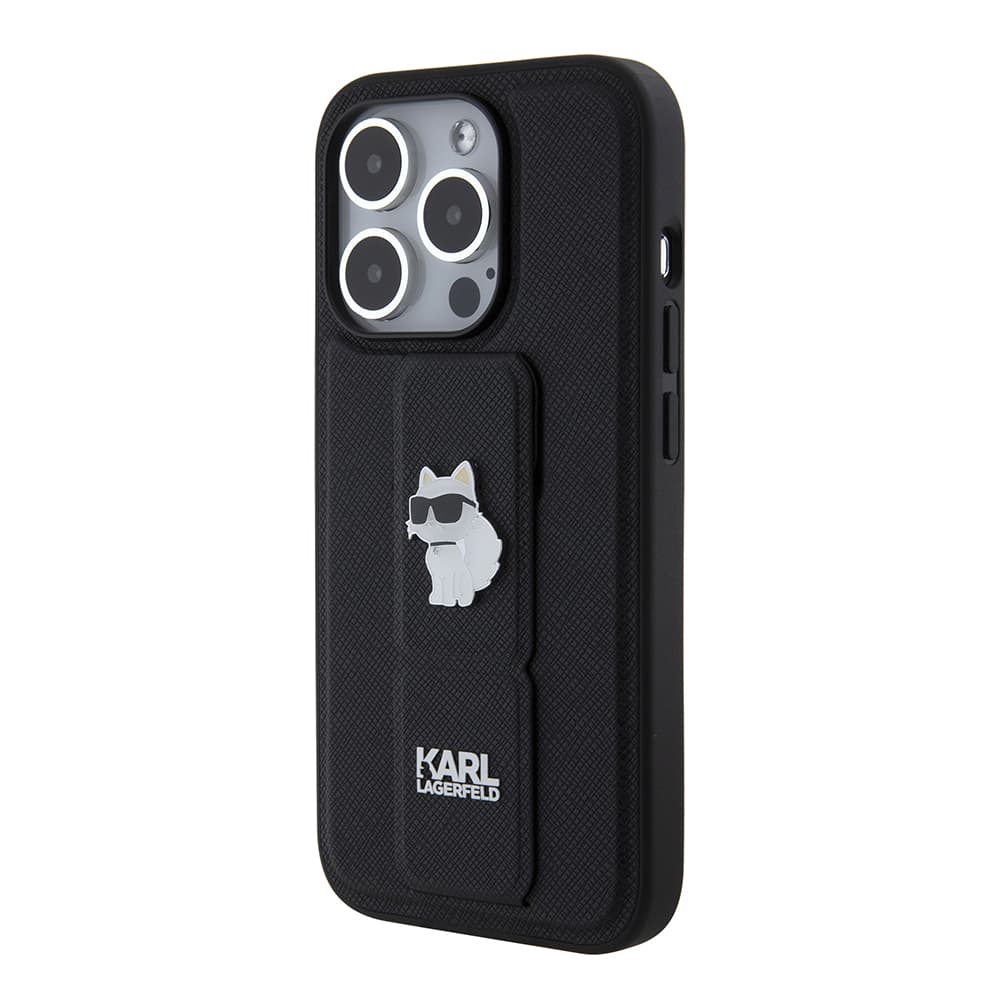Karl Lagerfeld Saffiano Gripstand iPhone 15 Pro Choupette Pins růžová - náhled 5