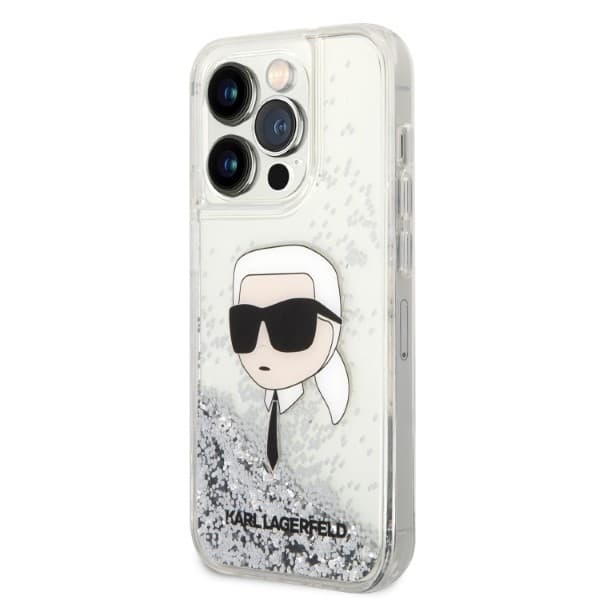 Karl Lagerfeld Hardcase Glitter iPhone 14 Pro Max Stříbrná Karl Head - náhled 5