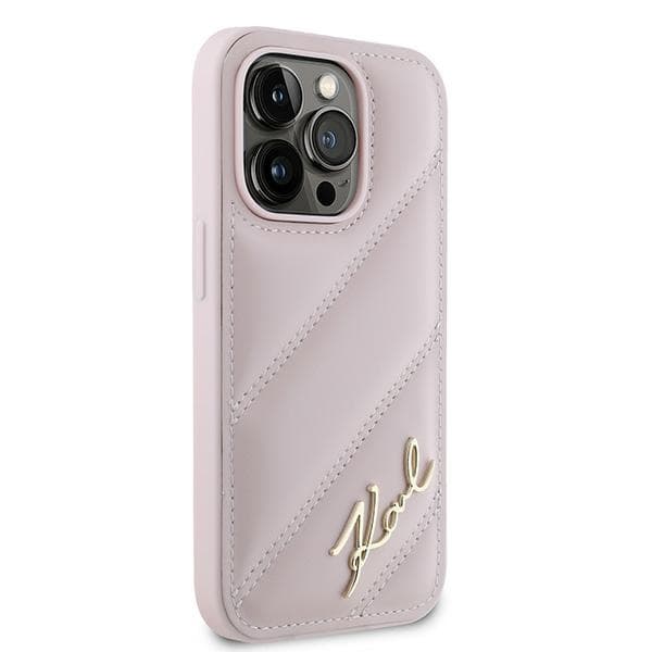 Karl Lagerfeld Diagonal Quilted Script iPhone 14 Pro Max růžový - náhled 5