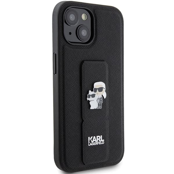Karl Lagerfeld Saffiano Gripstand iPhone 15 Plus Karl&amp;Choupette Pins růžová - náhled 5