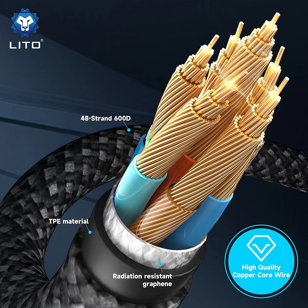 Lito Data Cable LD09CC Type-C na Type-C 100W rychlé nabíjení LED displej 1.2m černá - náhled 5