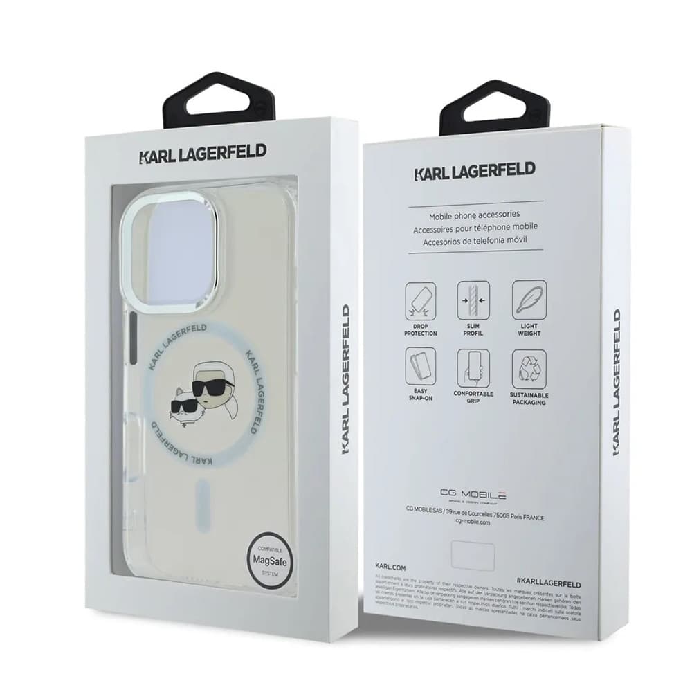 Karl Lagerfeld IML MagSafe iPhone 16 Pro Bílý Metal Karl&amp;Choupette Head - náhled 5
