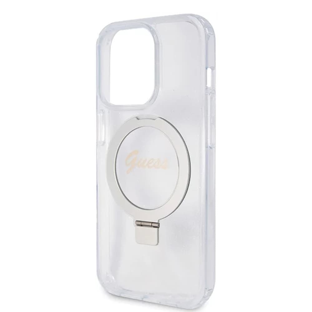 Guess Ring Stand Script Glitter MagSafe iPhone 15 Pro průhledný - náhled 5